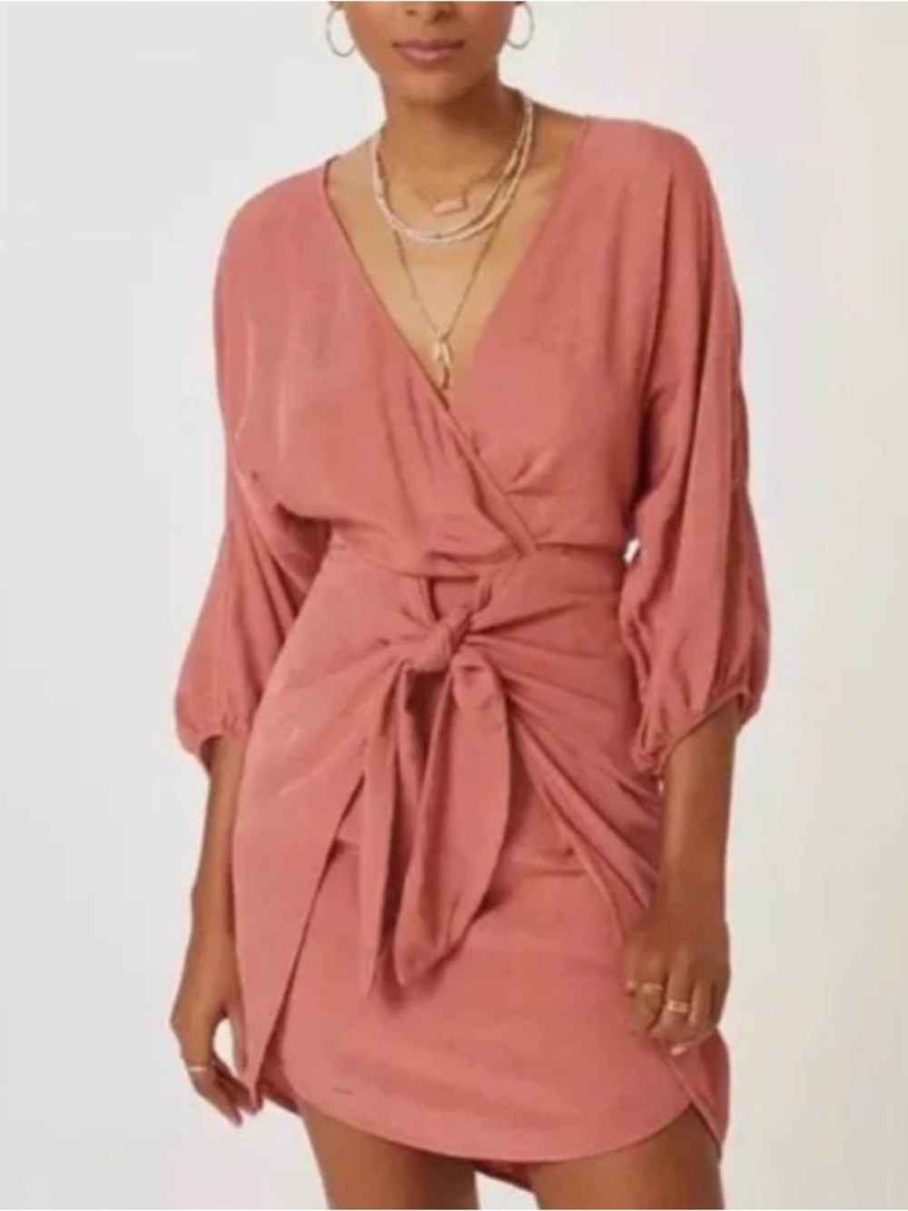 Anthropologie Dusty Rose Wrap Tie Mini Dress